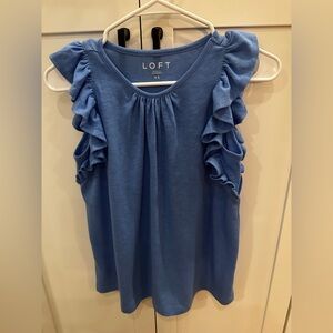 LOFT Blue Ruffle Sleeve Blouse